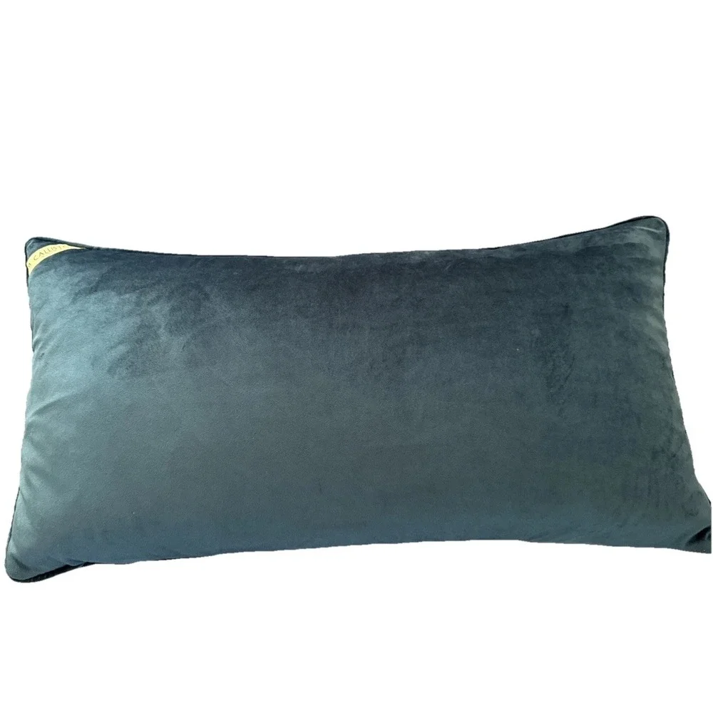 Callisto Home Velvet Lumbar Pillow Midnite Blue Down Feather Insert 25 X 13 EUC